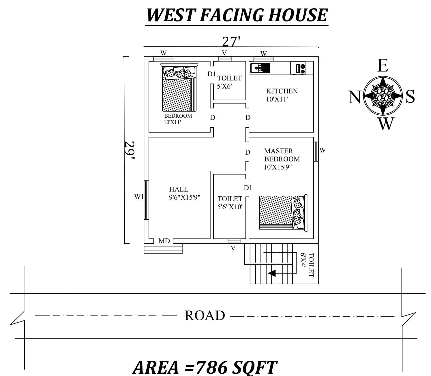 27 X29 WEST FACING HOUSE PLAN HOUSE KA NAKSHA