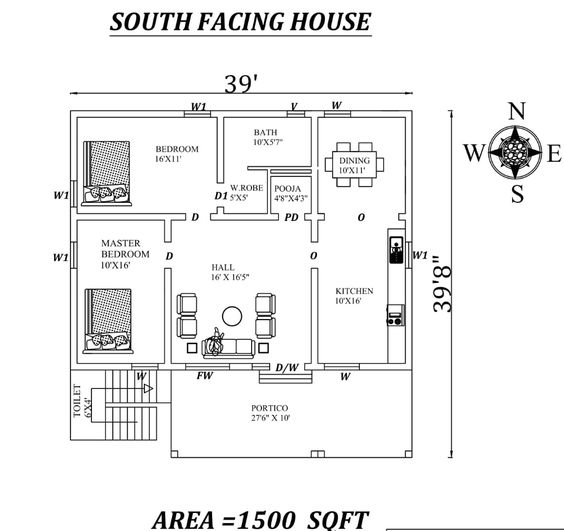 39X39-8 SOUTH FACING HOUSE PLAN